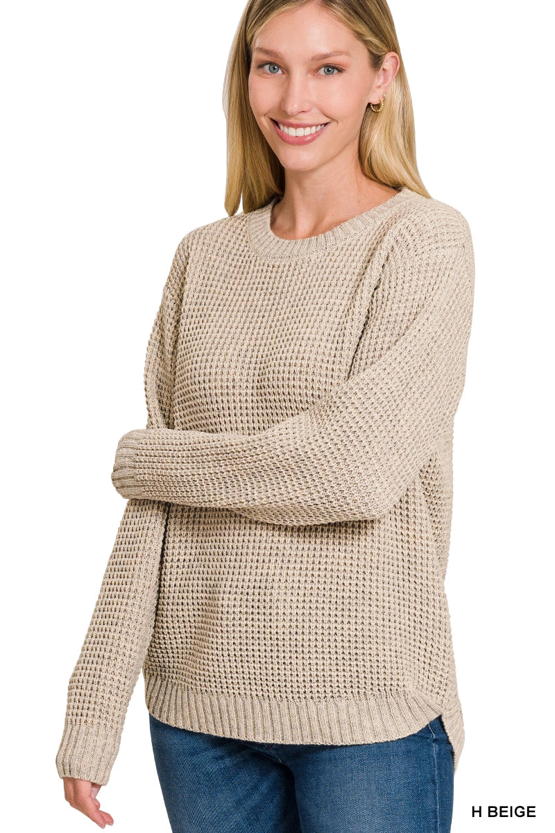 Basic Beige Waffle Knit Sweater