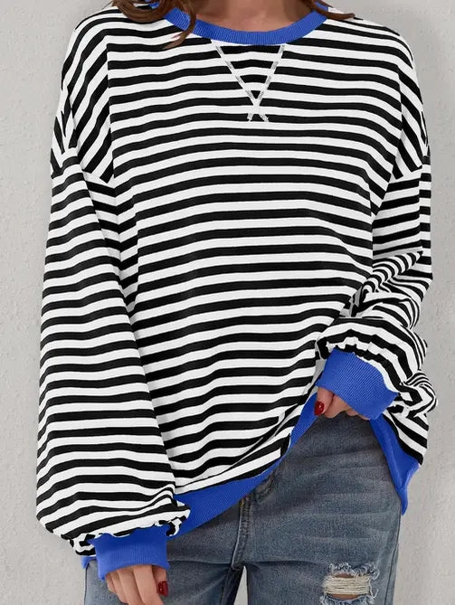 Casual Striped Oversized Long Sleeve Top