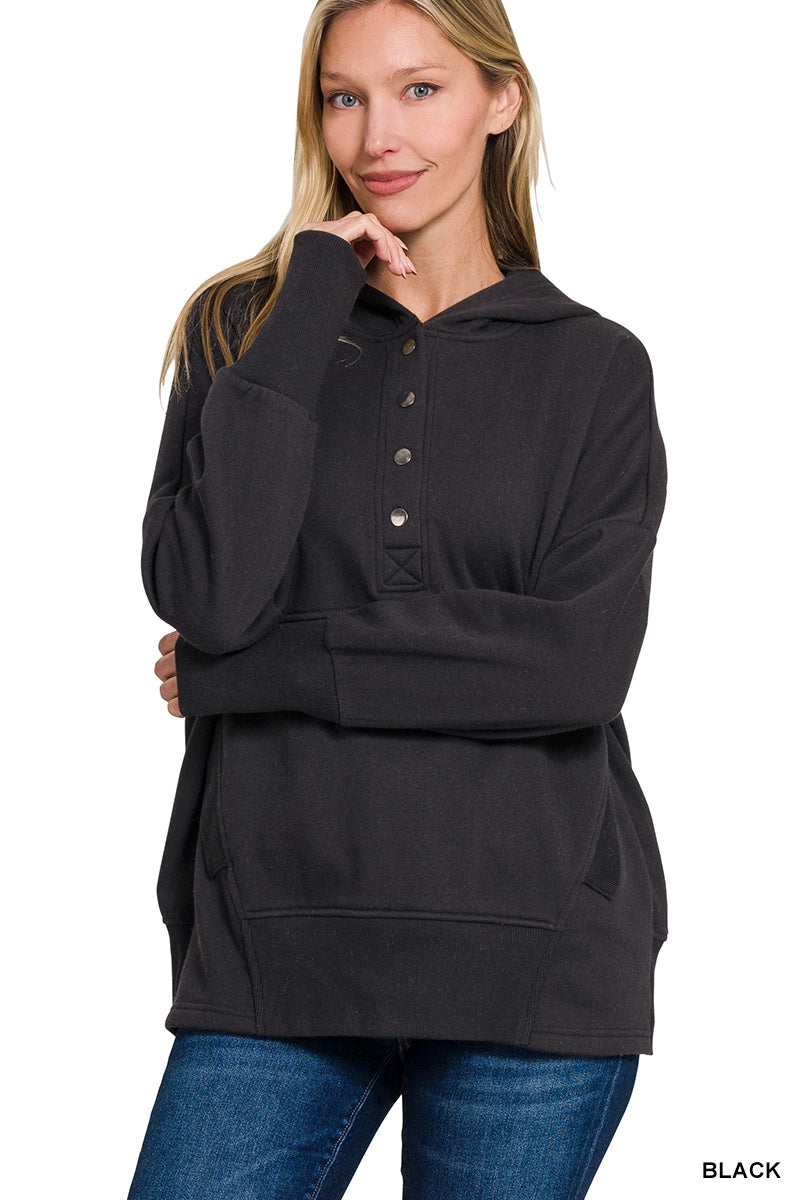 Softest Sweatshirt Ever! Half Snap Hoodie in Black!