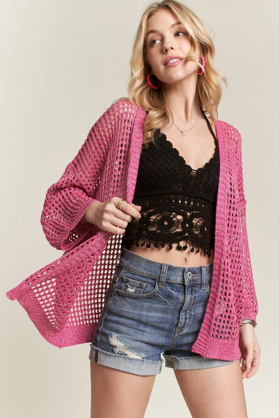 Lurex Crochet Open Cardigan