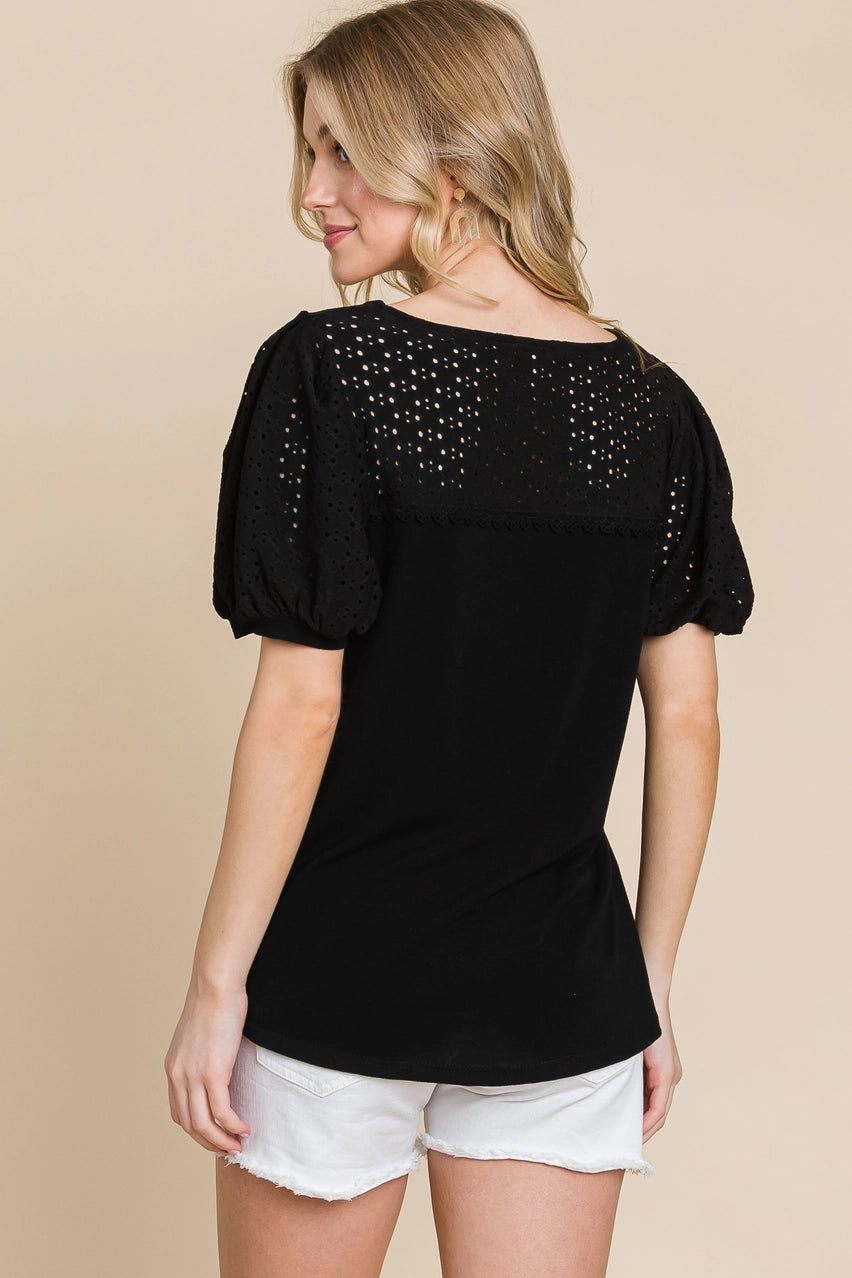 Black Top with Eyelet Details!