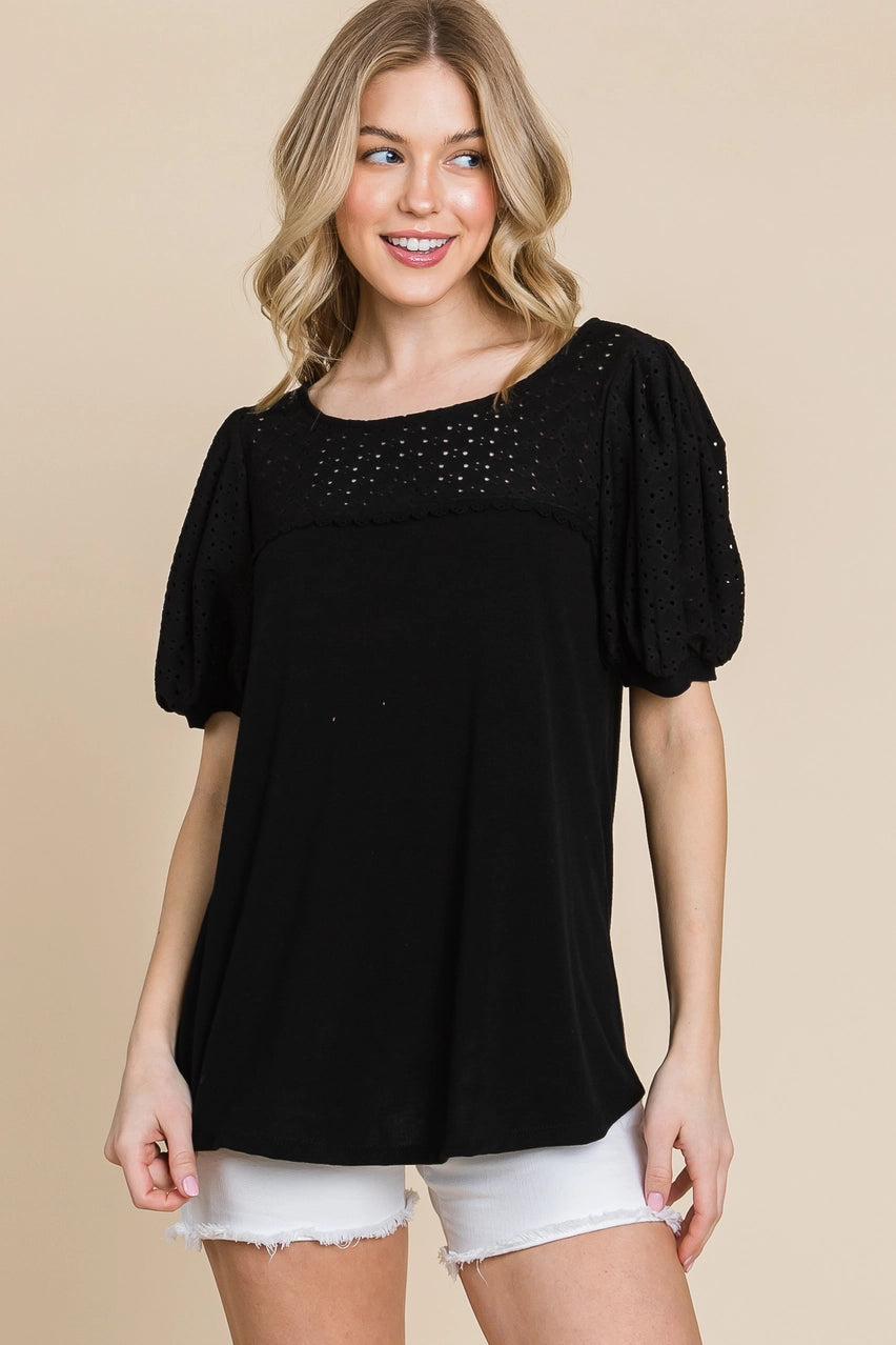 Black Top with Eyelet Details!