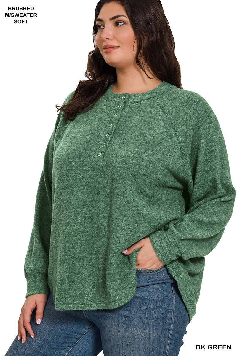 For the Love of Green Hacci Oversized Snap Sweater Top