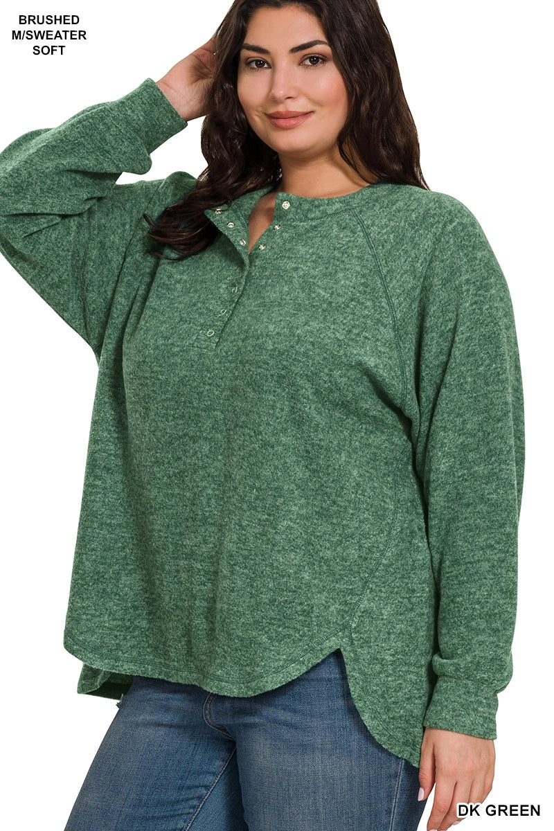 For the Love of Green Hacci Oversized Snap Sweater Top