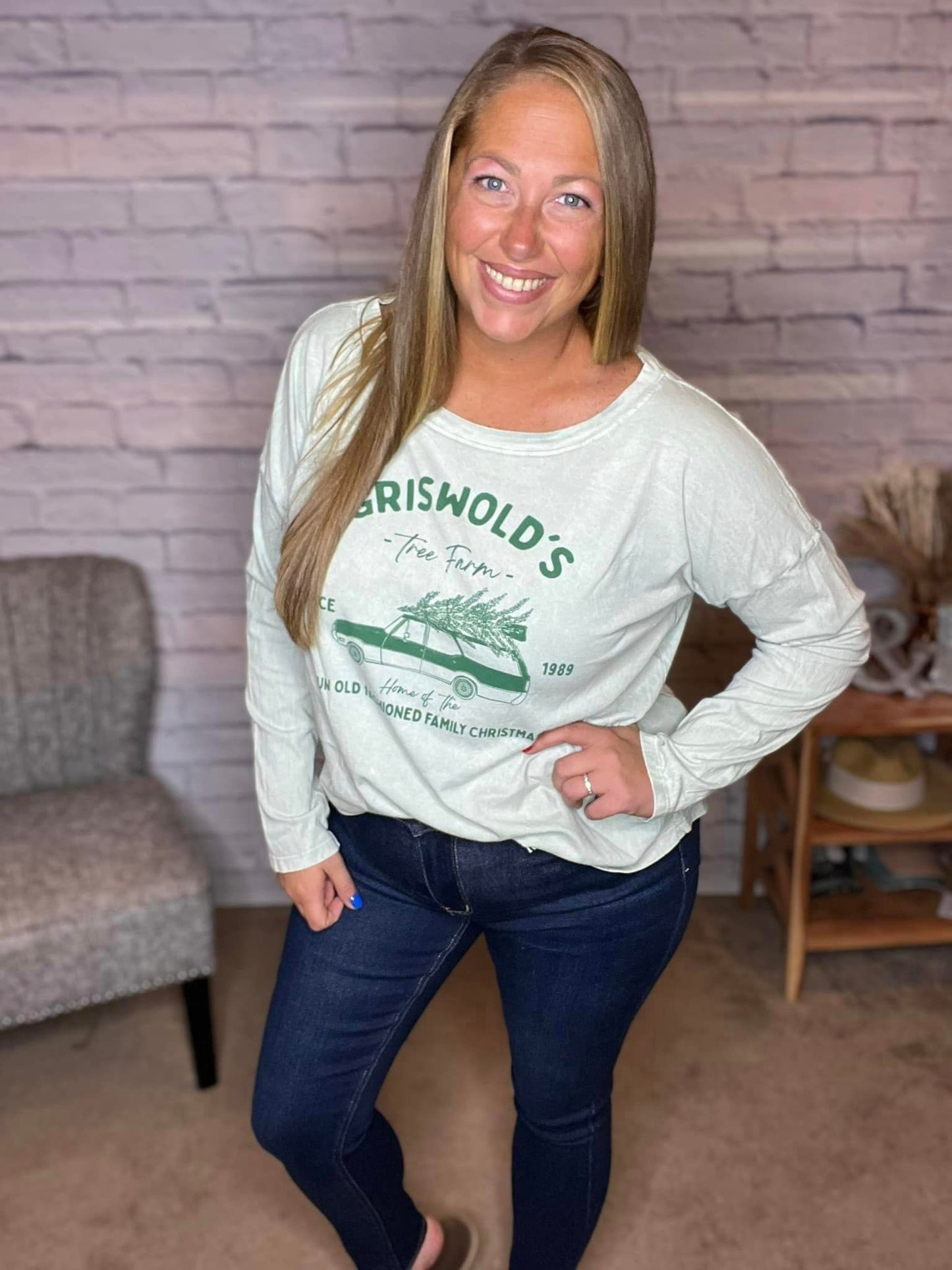 Griswold's Tree Farm Mineral Long Sleeve Graphic Top by Oat Collective