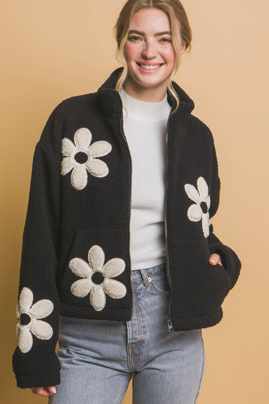 Daisy Full Zip Sherpa Jacket w/ Pockets