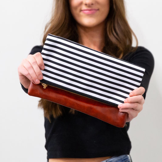 Striped Foldover Wristlet Clutch