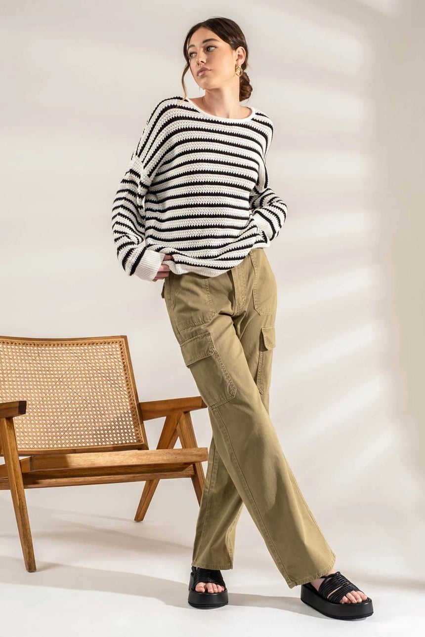 Relaxed Stripe Knit Pullover Sweater