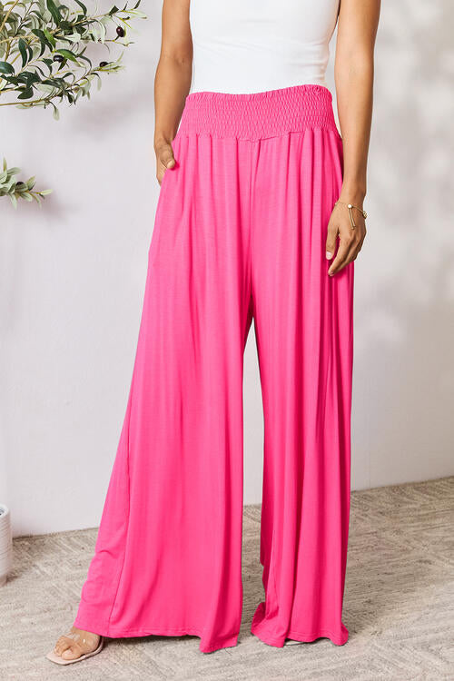 Double Take Full Size Smocked Wide Waistband Wide Leg Pants - Multiple Colors!