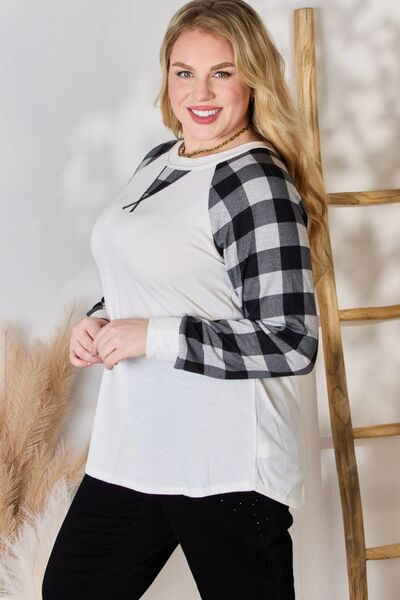 Hailey & Co Plaid Raglan Sleeve Round Neck Top