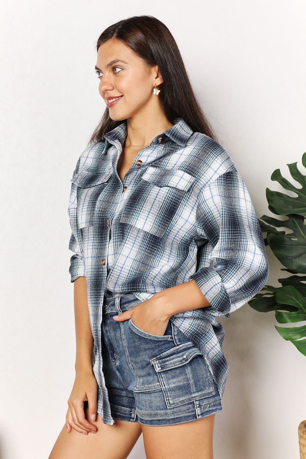 Double Take Plaid Dropped Shoulder Shirt - 4 Color Options!