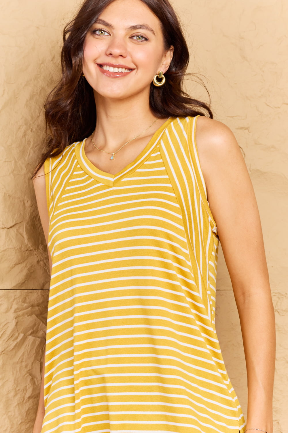 Doorbuster! Talk To Me Striped Sleeveless V-Neck Top