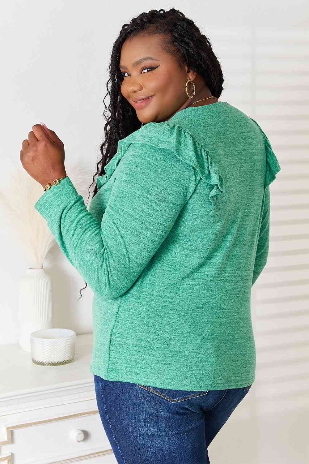 Double Take Ruffle Shoulder Long Sleeve Top - 2 Color Options!