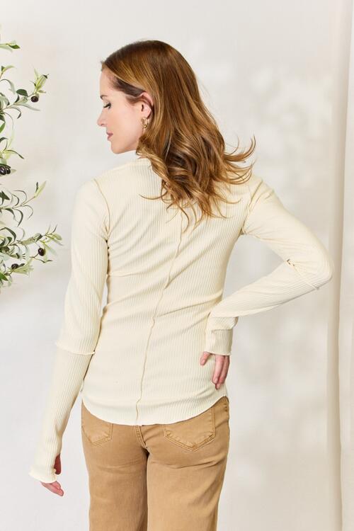 Ivory Perfection Ribbed Round Neck Long Sleeve Top