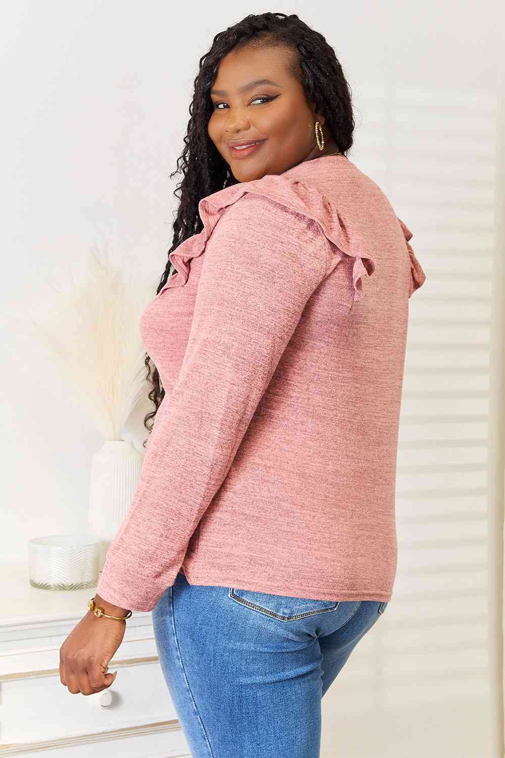 Double Take Ruffle Shoulder Long Sleeve Top - 2 Color Options!