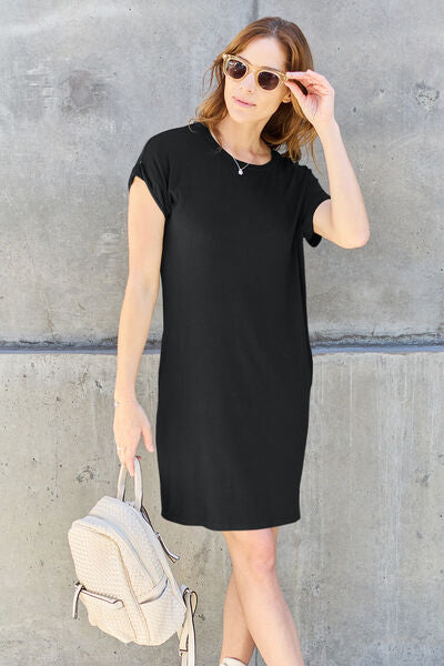 Basic Bae Full Size Round Neck Short Sleeve Dress with Pockets - 5 Colors!