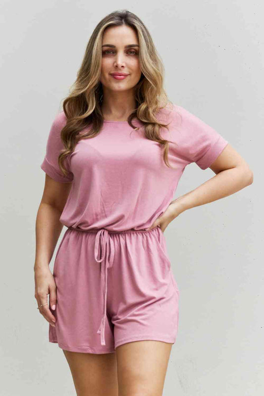 Throw On & Go Short Sleeve Romper in Pink