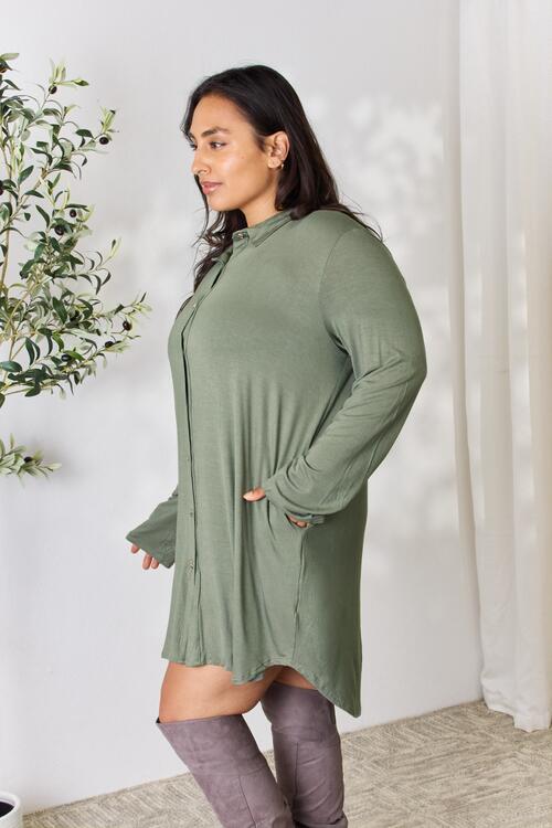The Best Button Down Shirt Dress in Olive!