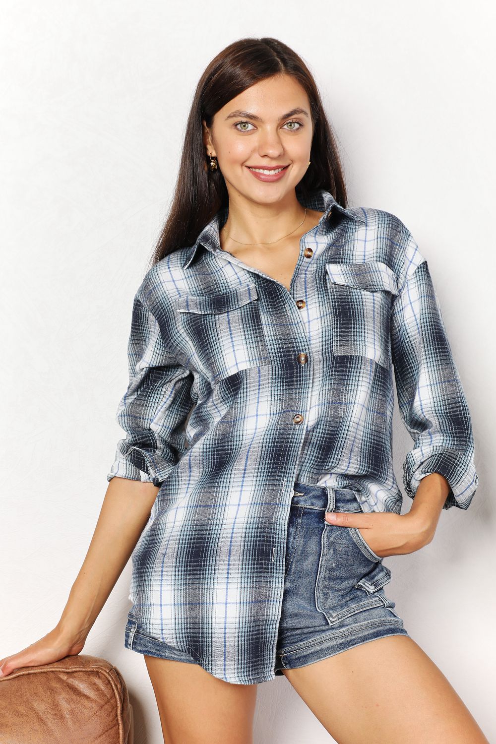 Double Take Plaid Dropped Shoulder Shirt - 4 Color Options!