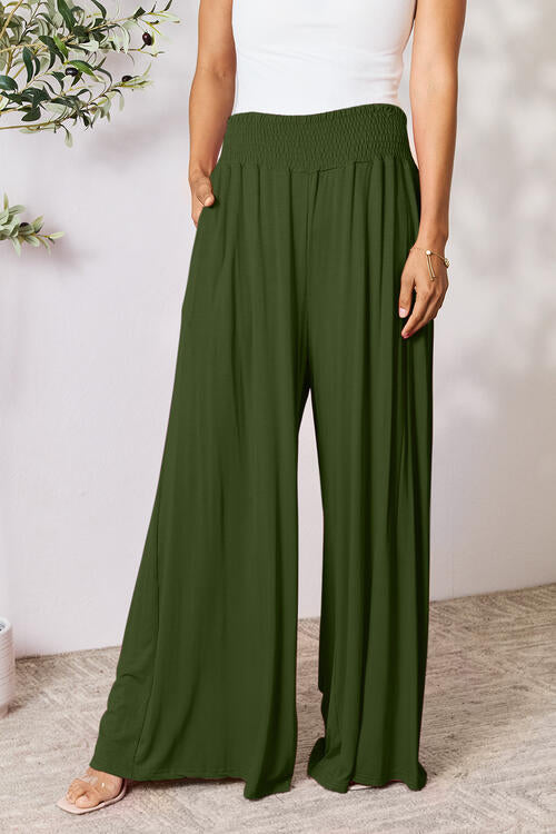 Double Take Full Size Smocked Wide Waistband Wide Leg Pants - Multiple Colors!