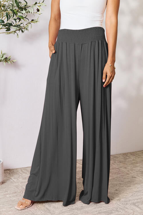 Double Take Full Size Smocked Wide Waistband Wide Leg Pants - Multiple Colors!