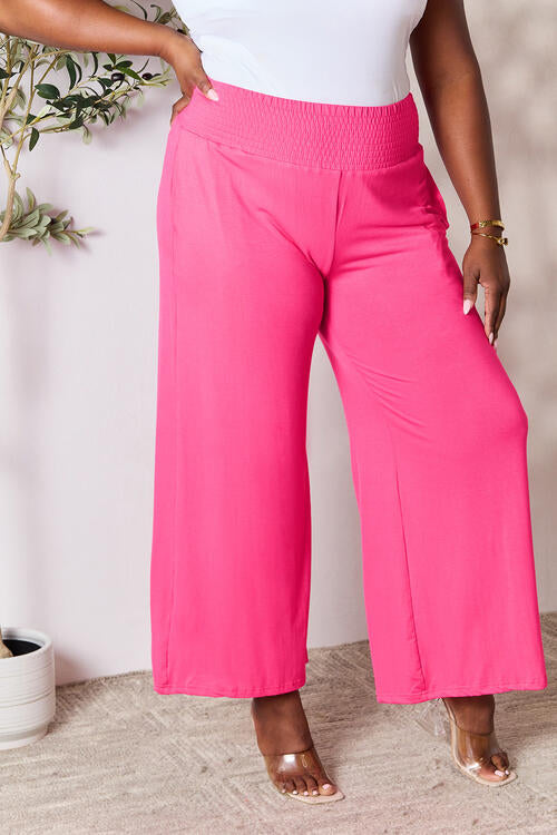 Double Take Full Size Smocked Wide Waistband Wide Leg Pants - Multiple Colors!