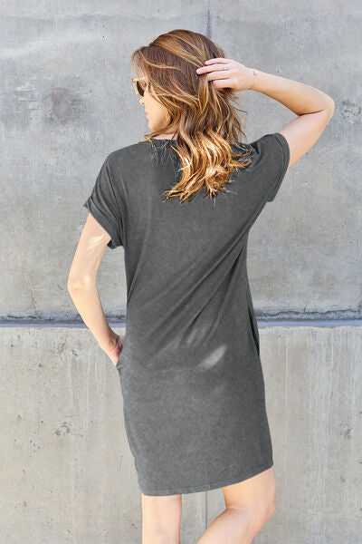 Basic Bae Full Size Round Neck Short Sleeve Dress with Pockets - 5 Colors!