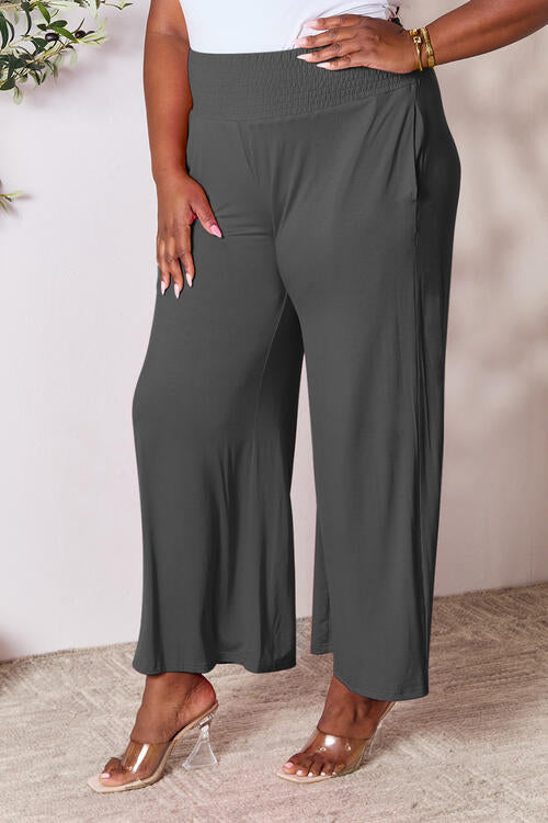 Double Take Full Size Smocked Wide Waistband Wide Leg Pants - Multiple Colors!