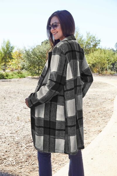 Double Take Plaid Button Up Lapel Collar Coat - Color Options!