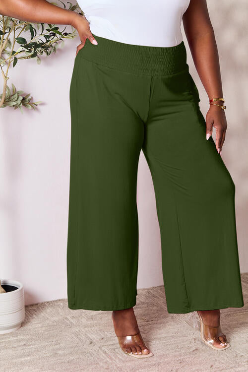 Double Take Full Size Smocked Wide Waistband Wide Leg Pants - Multiple Colors!