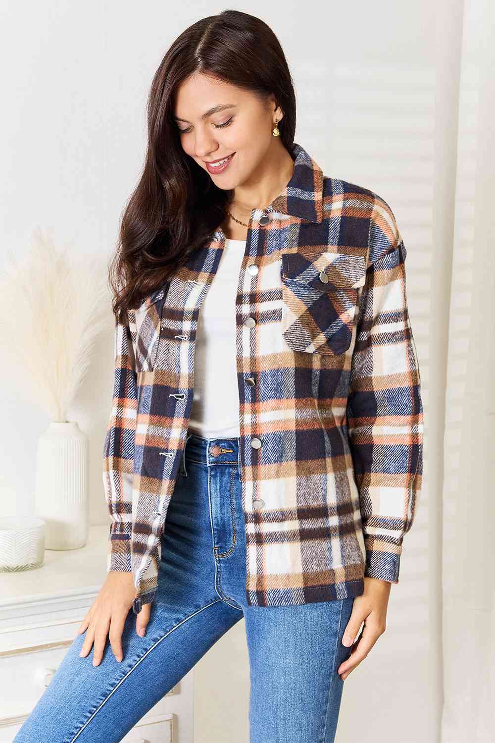 Double Take Plaid Button Down Shirt Jacket!