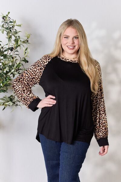 Celeste Leopard Round Neck Long Sleeve T-Shirt