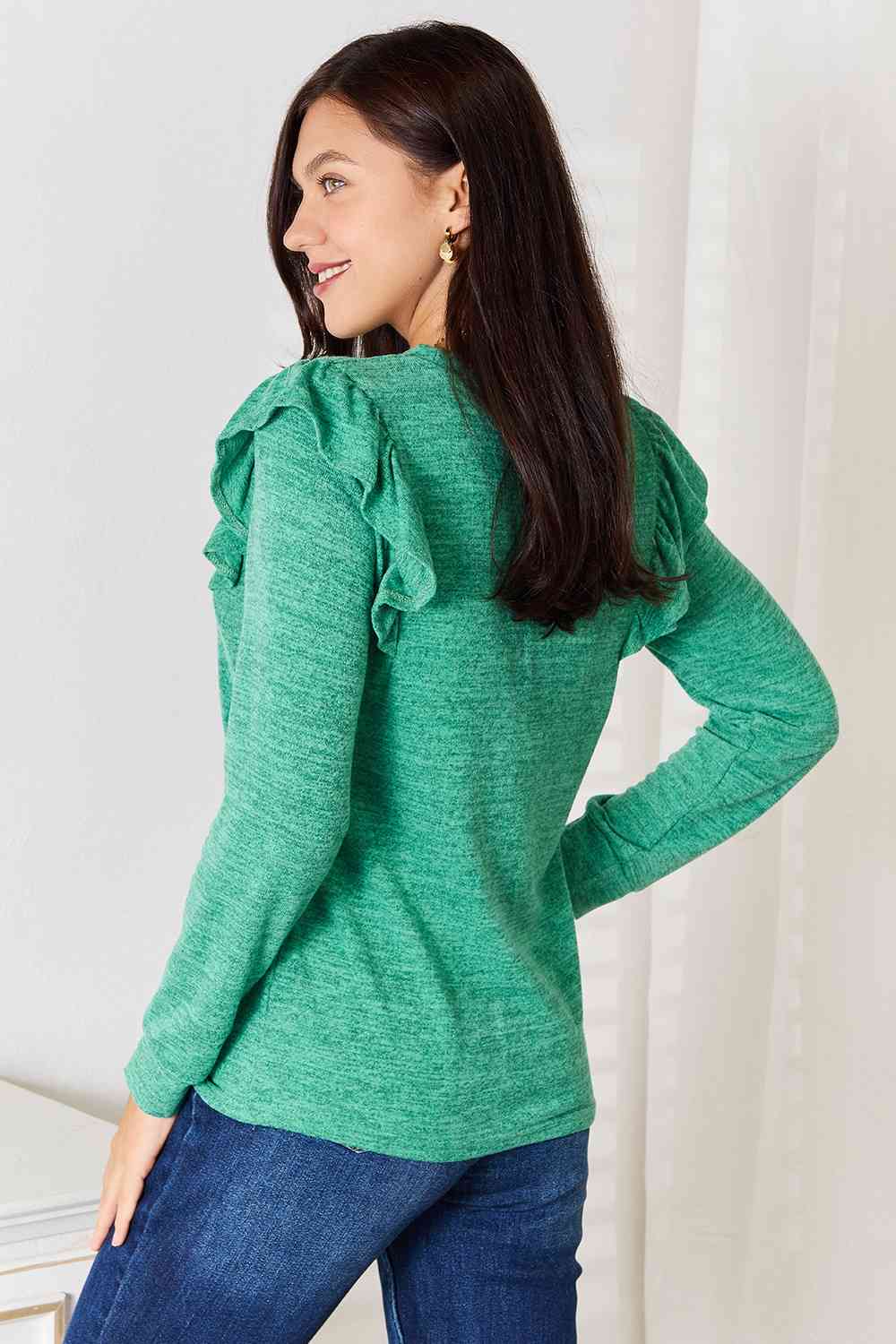 Double Take Ruffle Shoulder Long Sleeve Top - 2 Color Options!