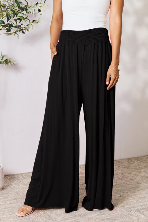 Double Take Full Size Smocked Wide Waistband Wide Leg Pants - Multiple Colors!