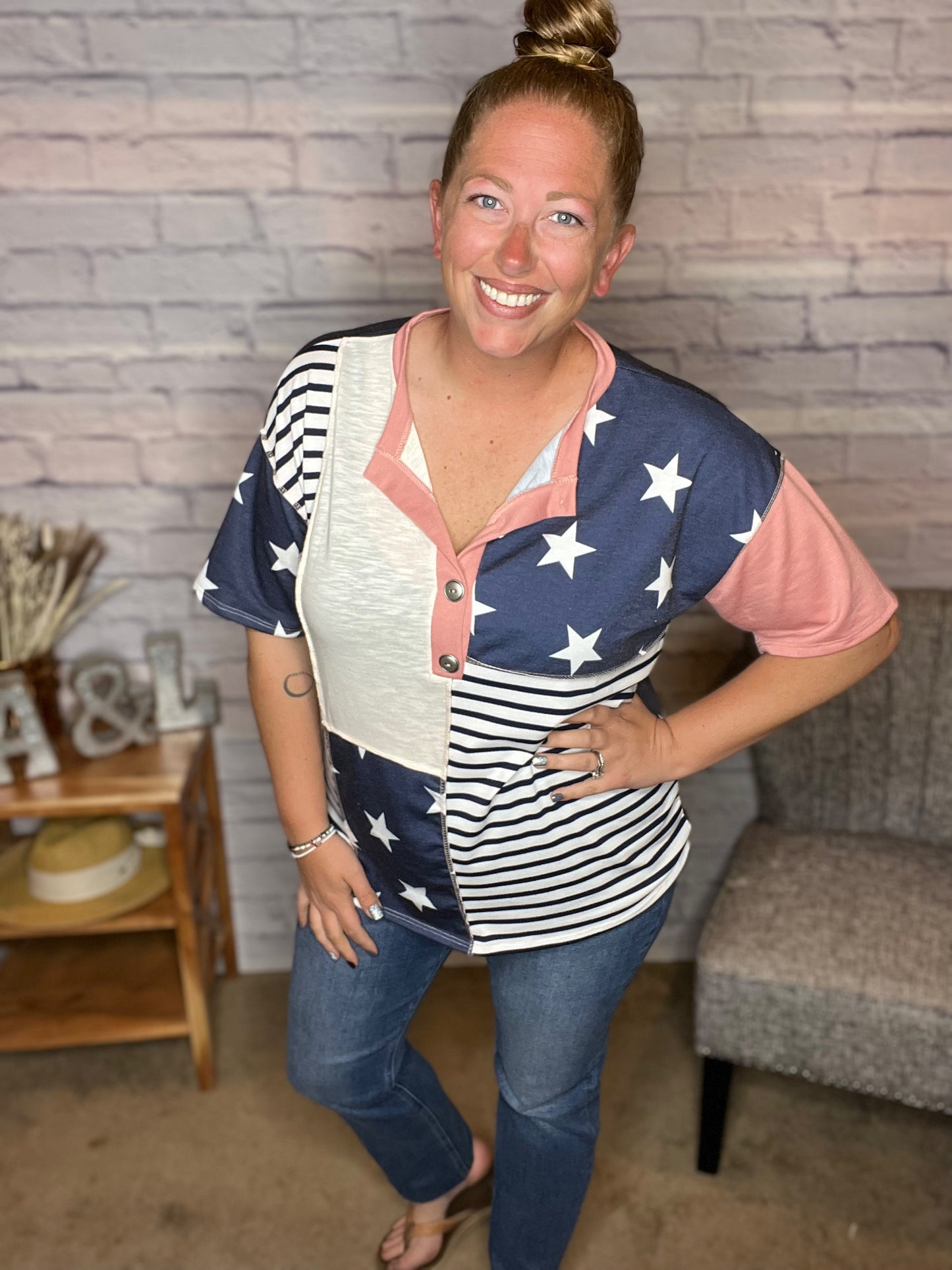 Stars and Stripes Contrast Terry Top