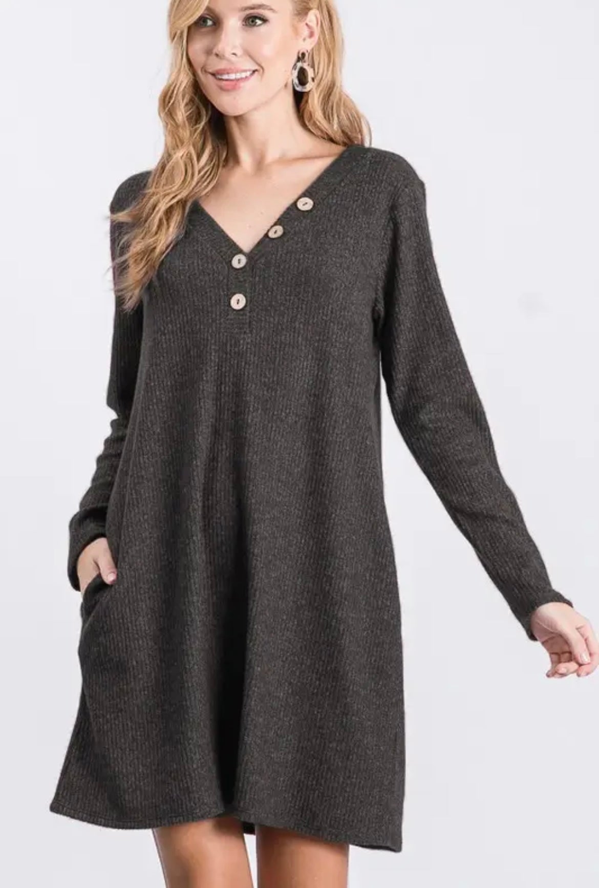 DOORBUSTER! Just add Boots! Charcoal Long Sleeve Dress