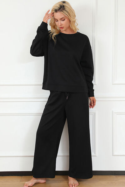 Double Take Textured Long Sleeve Top and Drawstring Pants Set - 6 color options!