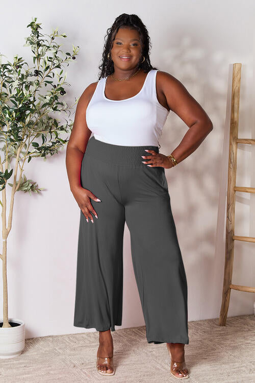 Double Take Full Size Smocked Wide Waistband Wide Leg Pants - Multiple Colors!