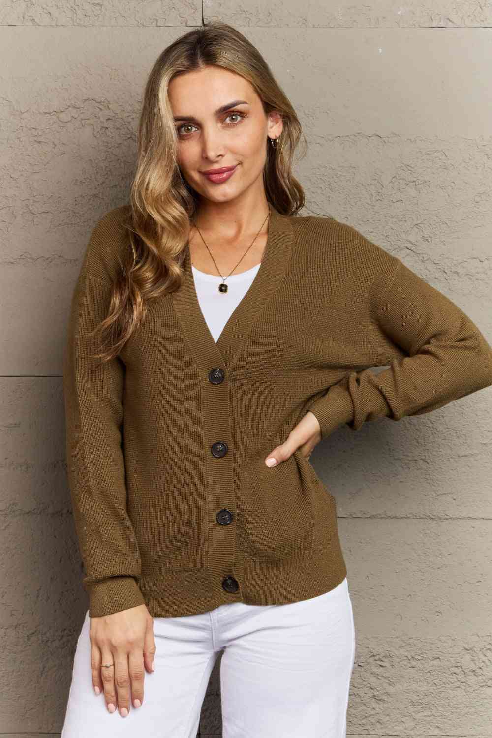 Zenana Kiss Me Tonight Button Down Cardigan in Olive