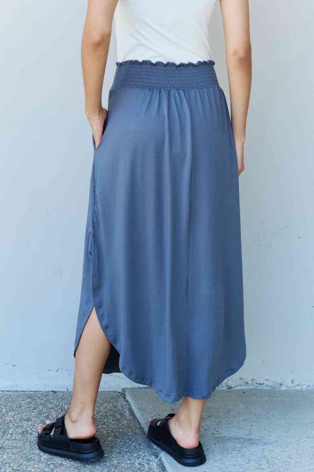 Comfort Princess High Waist Scoop Hem Maxi Skirt in Dusty Blue