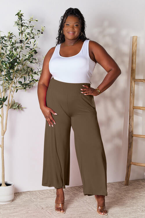 Double Take Full Size Smocked Wide Waistband Wide Leg Pants - Multiple Colors!