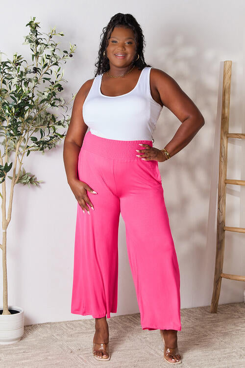 Double Take Full Size Smocked Wide Waistband Wide Leg Pants - Multiple Colors!