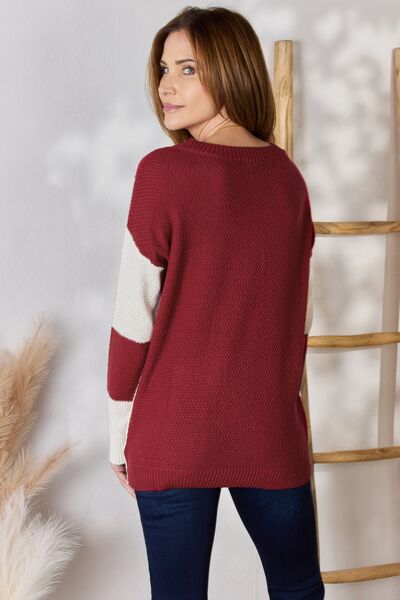 Hailey & Co Color Block Dropped Shoulder Knit Top