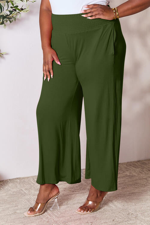 Double Take Full Size Smocked Wide Waistband Wide Leg Pants - Multiple Colors!