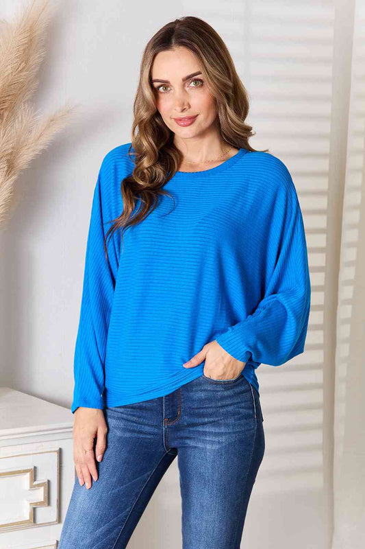 Zenana Round Neck Batwing Sleeve Blouse