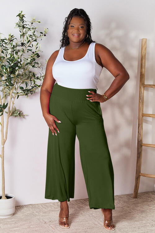 Double Take Full Size Smocked Wide Waistband Wide Leg Pants - Multiple Colors!