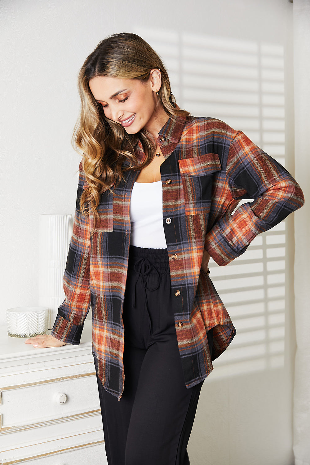 Double Take Plaid Dropped Shoulder Shirt - 4 Color Options!