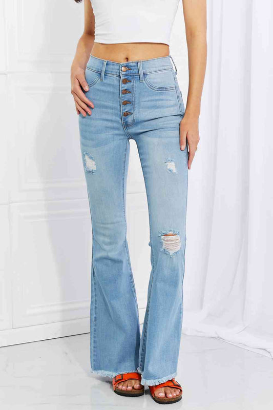 "Jess" Button Flare Jeans by Vibrant
